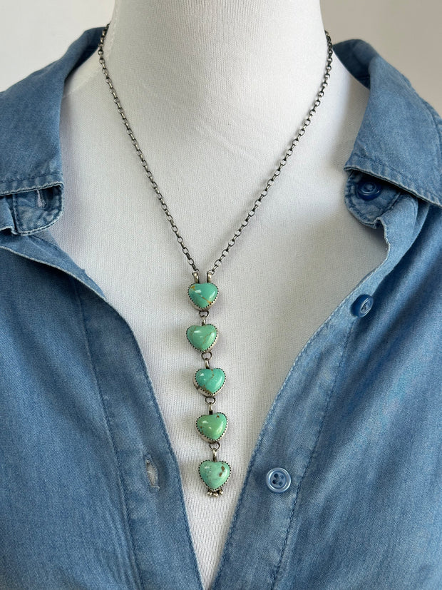 5 Stone Heart Drop Necklace