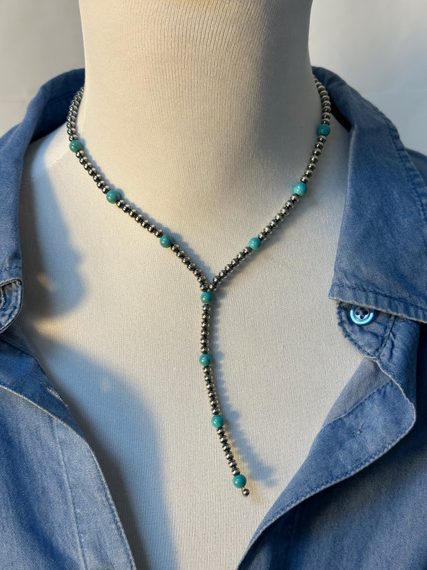 4mm Kingman and Navajo Style Pearl Y Necklace