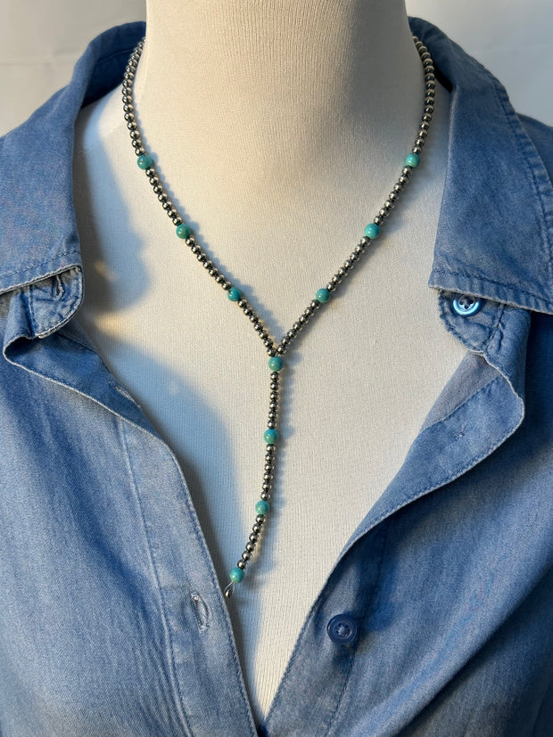 4mm Kingman and Navajo Style Pearl Y Necklace