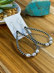 Freshwater Pearl Navajo Style Teardrop 3-Bead Earrings