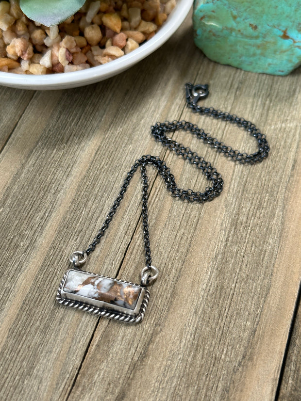 White Buffalo Bronze Bar Necklace
