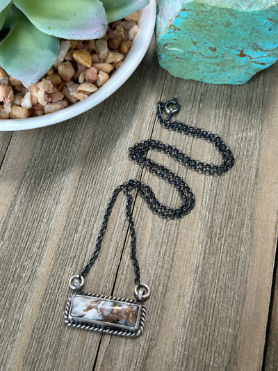 White Buffalo Bronze Bar Necklace