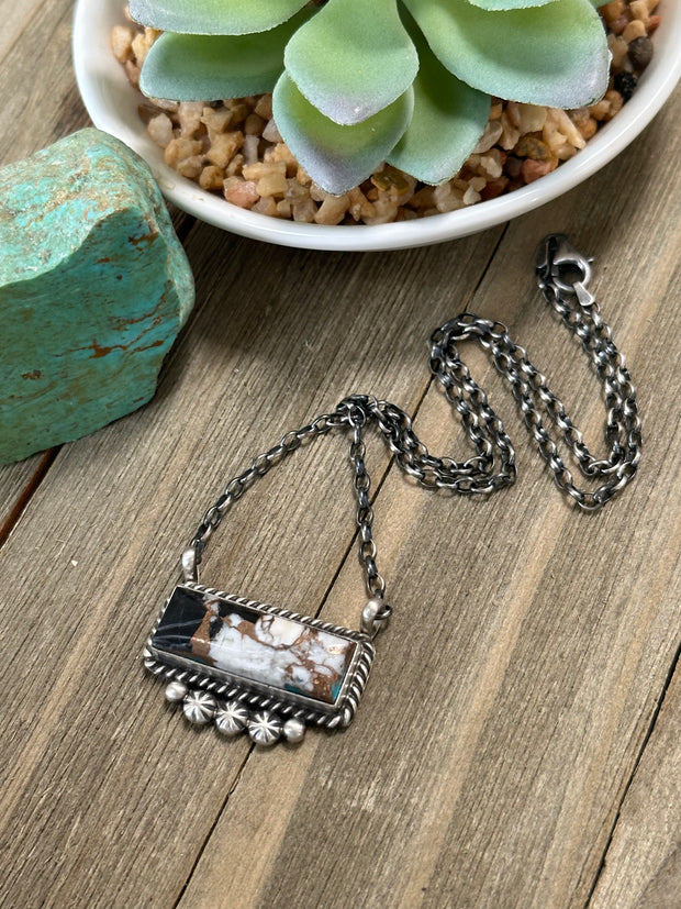 White Buffalo Bronze Bar Necklace