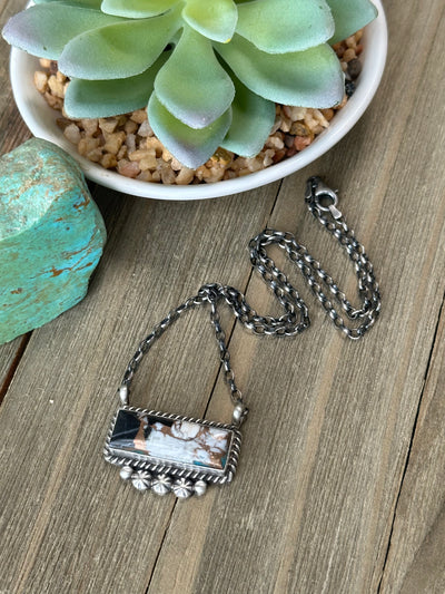 White Buffalo Bronze Bar Necklace