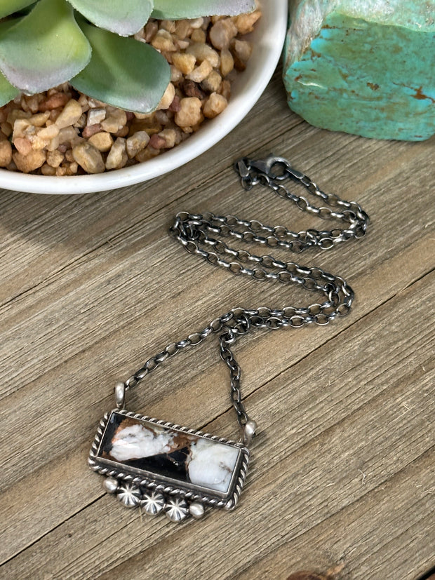 White Buffalo Bronze Bar Necklace