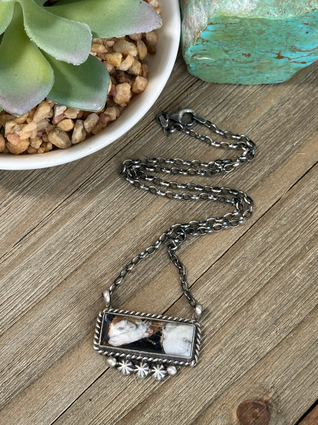 White Buffalo Bronze Bar Necklace
