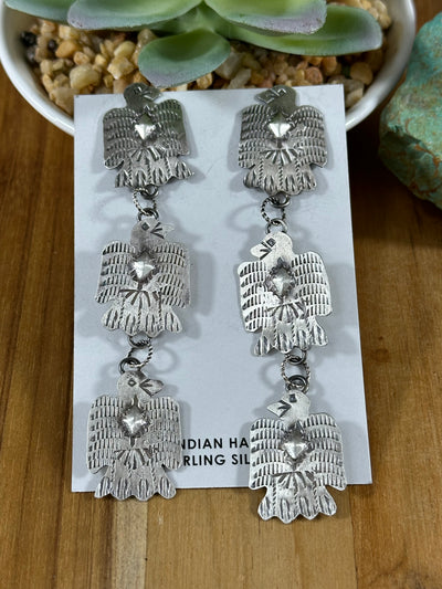 Three Silver Thunderbird Dangle Earrings