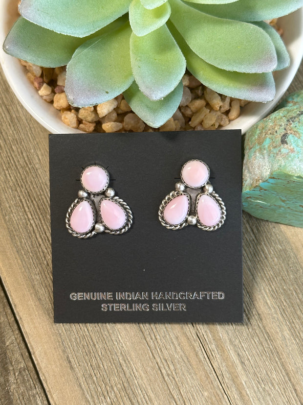 3 Stone Pink Earrings