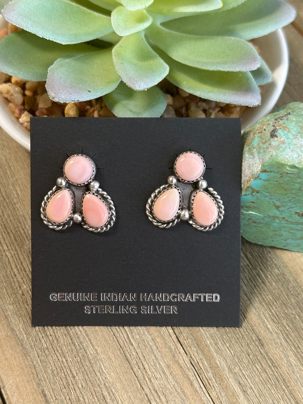3 Stone Pink Earrings
