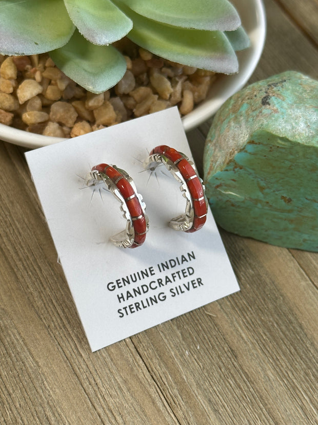 Red coral Hoop Earrings