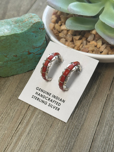 Red Spiny Hoop Earrings