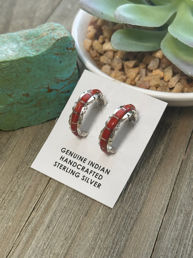 Red coral Hoop Earrings