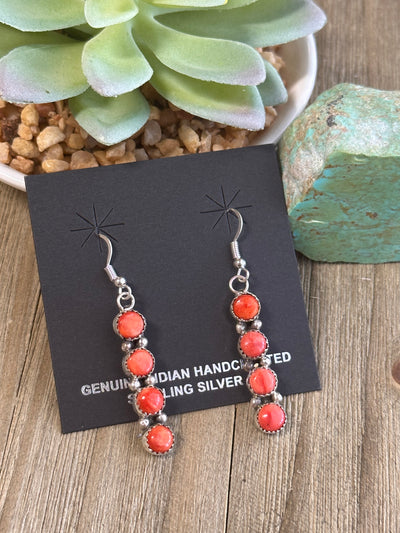 Red Spiny Dangle Earrings