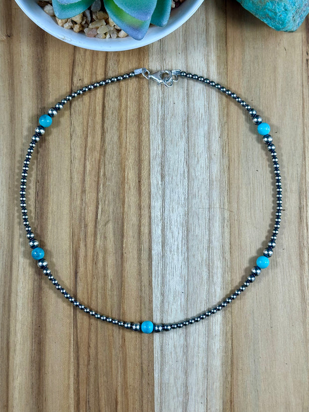 16" Navajo Style Pearl and Turquoise Necklace
