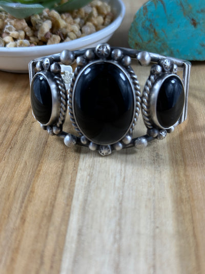 3 Stone Black Onyx Bracelet