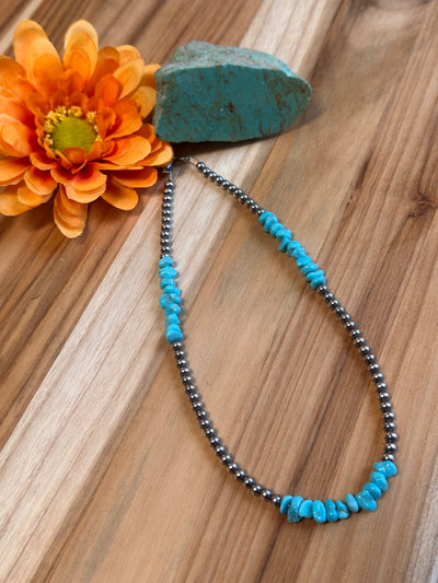 15" Navajo Style Beads and Turquoise Chip Necklace