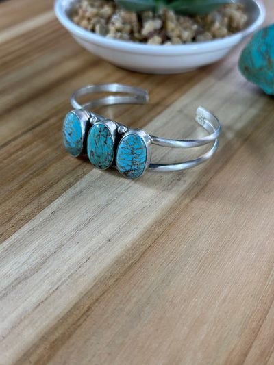 Kingman Turquoise 3 Stone  Bracelet