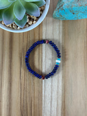 7.5 Inch Lapis and Multi Gem Stretch Bracelet