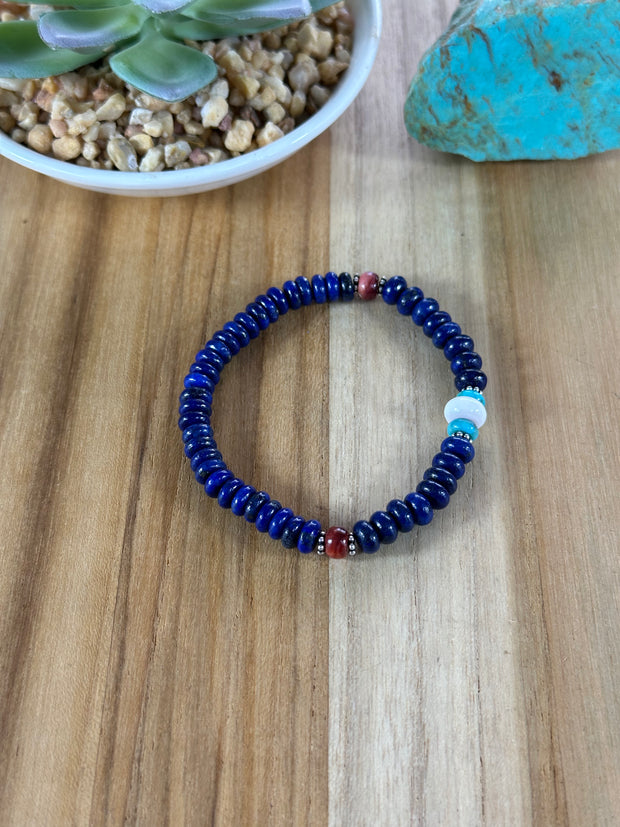 7.5 Inch Lapis and Multi Gem Stretch Bracelet