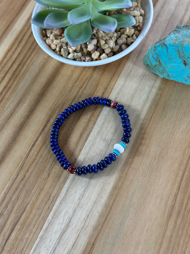7.5 Inch Lapis and Multi Gem Stretch Bracelet