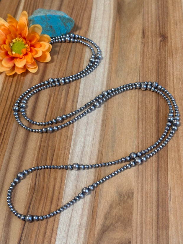 60" 4-8MM Navajo Style Pearl Necklace