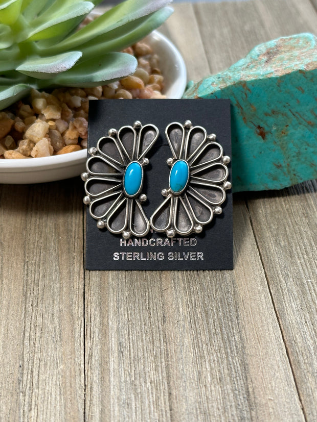 Sterling & Turquoise Half Cluster Studs