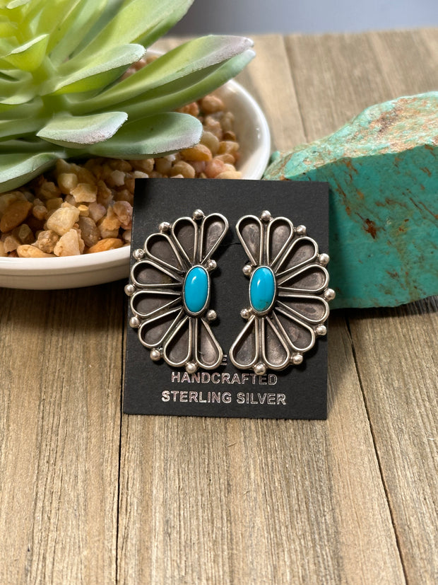 Sterling & Turquoise Half Cluster Studs