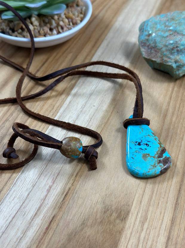 Adjustable Kingman Leather Slab Necklace