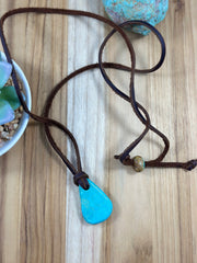 Adjustable Kingman Leather Slab Necklace