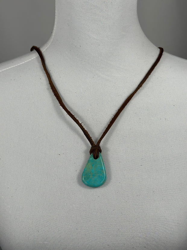 Adjustable Kingman Leather Slab Necklace