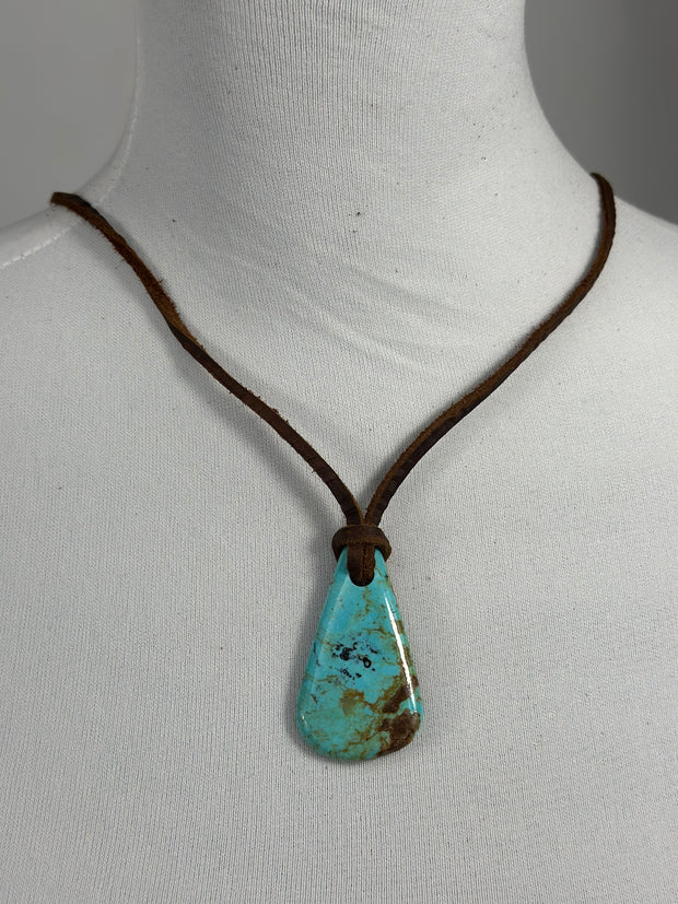 Adjustable Kingman Leather Slab Necklace