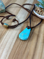 Adjustable Kingman Leather Slab Necklace