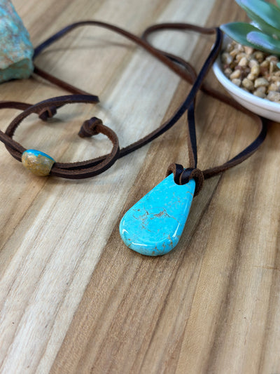 Adjustable Kingman Leather Slab Necklace