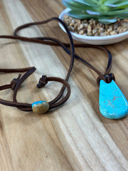 Adjustable Kingman Leather Slab Necklace