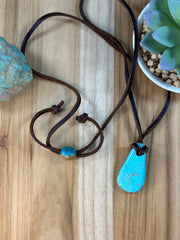 Adjustable Kingman Leather Slab Necklace
