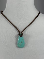 Adjustable Kingman Leather Slab Necklace