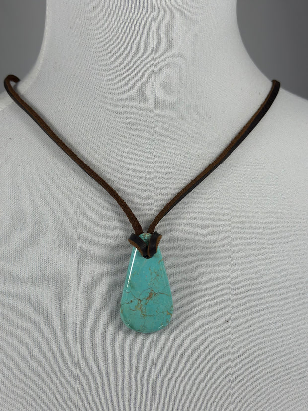 Adjustable Kingman Leather Slab Necklace