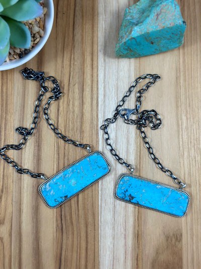 Unisex Kingman Turquoise XL Bar Necklace