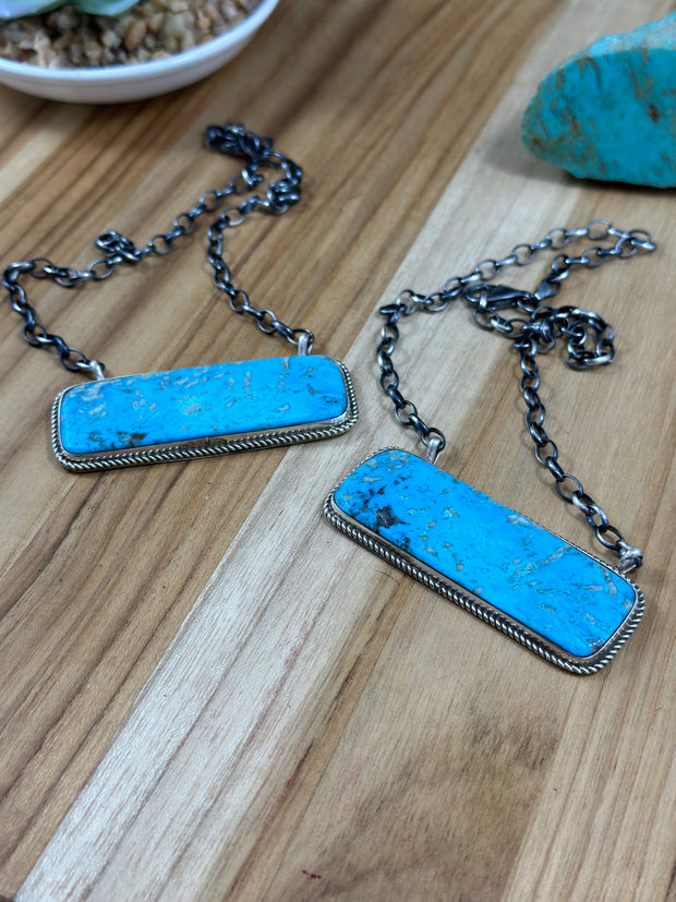 Unisex Kingman Turquoise XL Bar Necklace