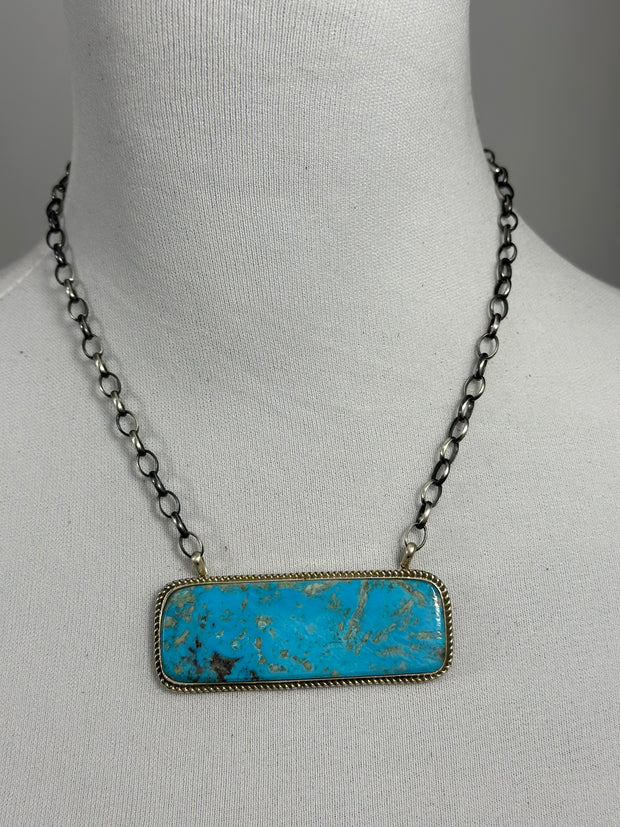 Unisex Kingman Turquoise XL Bar Necklace