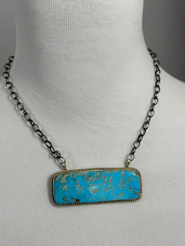 Unisex Kingman Turquoise XL Bar Necklace