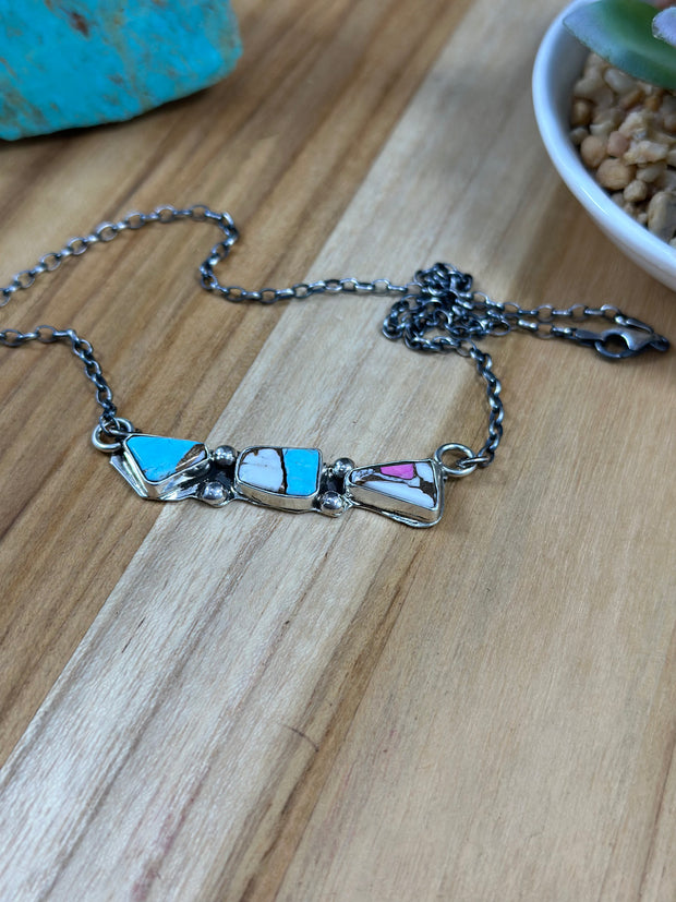 Cotton Candy Three Stone Necklace