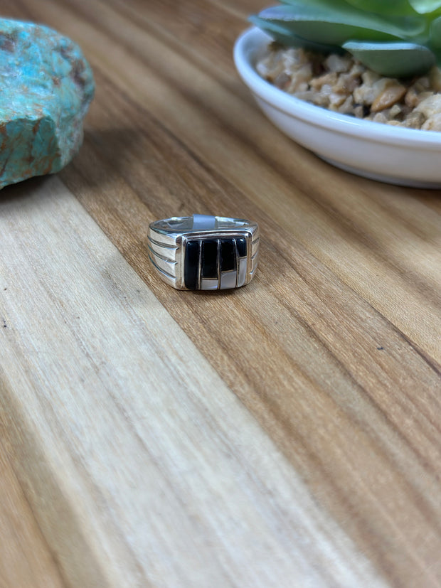 Men's Black Onyx and Mother of Pearl Inlay Ring