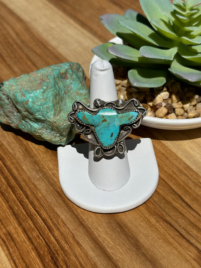 Adjustable Kingman Turquoise Cow Ring