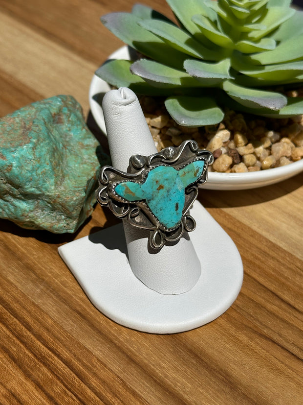 Adjustable Kingman Turquoise Cow Ring