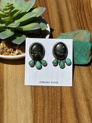4 Stone Black Jack & Turquoise Stud Earrings