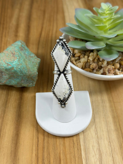 2 Stone Adjustable White Buffalo Ring