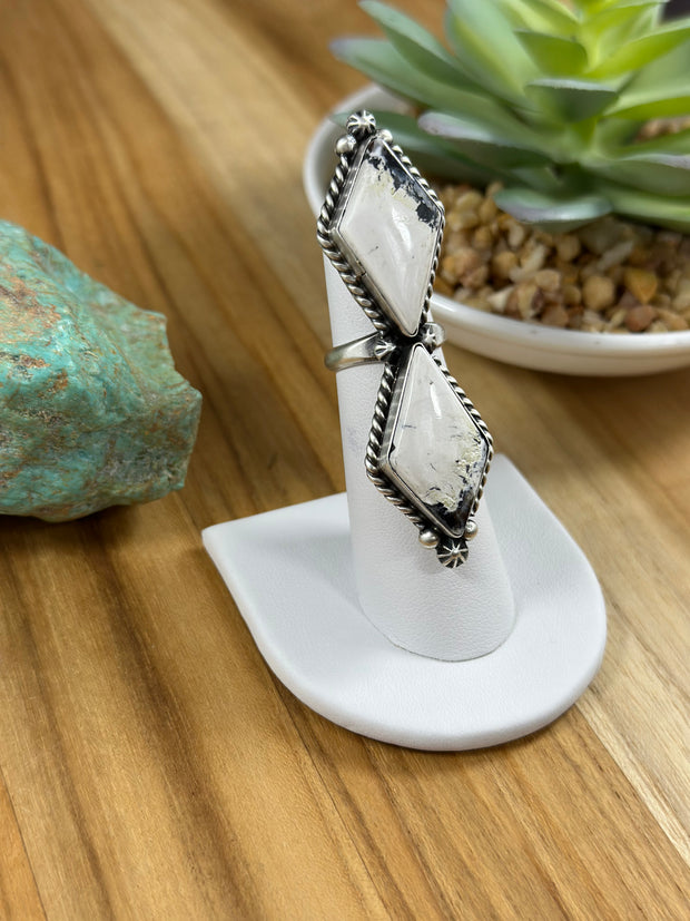 2 Stone Adjustable White Buffalo Ring