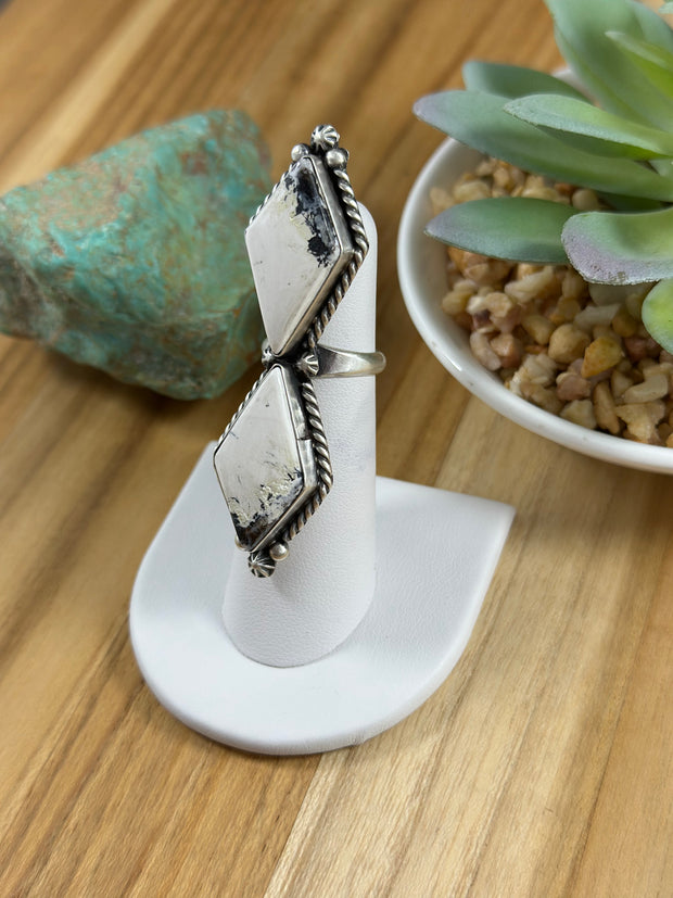 2 Stone Adjustable White Buffalo Ring