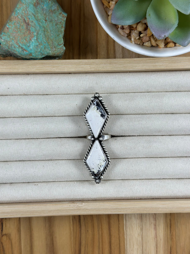 2 Stone Adjustable White Buffalo Ring